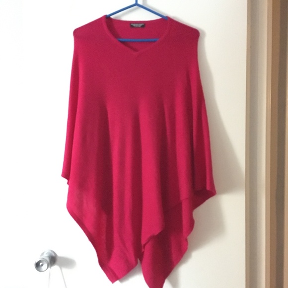 Big! 100% Cashmere Fuchsia Pink Poncho Made in Nepal One Size - Picture 1 of 5